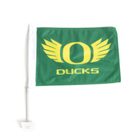 Classic Oregon O, WINGS, Ducks word-mark, Sewing Concept, Nylon, 11"x16", Car Flag